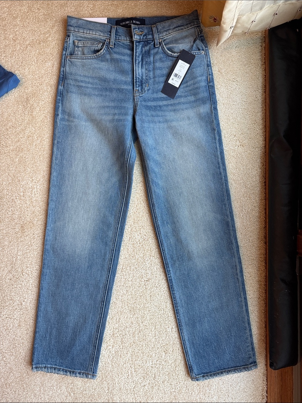 Veronica Beard Light Blue Straight Jeans leah mid rise straight leg jaw drop